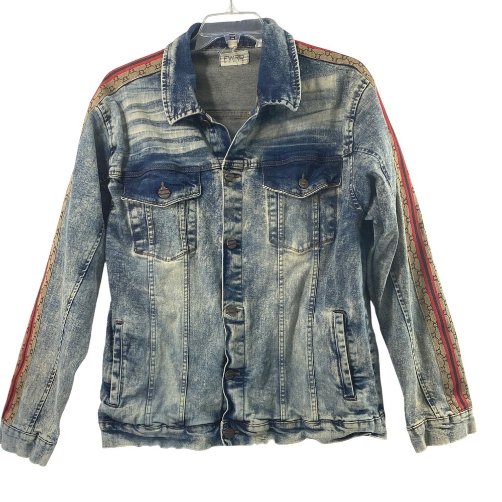 FWRD Denim Jacket Mens 2XL Blue Acid Wash Side Stripe Taping Trucker Streetwear